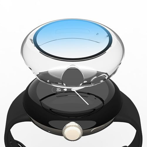 YoLin 2-Stück Mit Glas Ultradünne Displayschutz Kompatibel mit Google Pixel Watch 2 (2023) / Pixel Watch, PC All-Around Schutzhülle für Google Pixel Watch (2 Transparent)