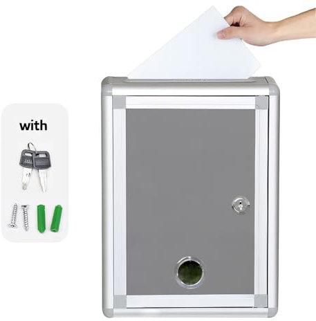 ROLUXENTIA Vorschlagsbox aus Metall mit Schloss & Schlüssel – Sichere Spendenbox Sammelbox Wandmontage Wahlurne für Zuhause oder Büro – 2 Schlüssel im Lieferumfang enthalten