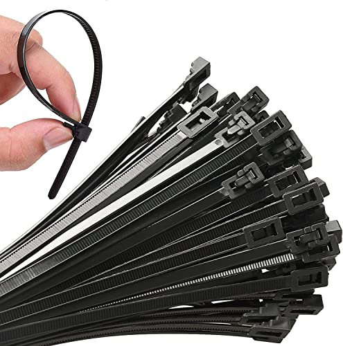 100Pcs 24 Inch Heavy Duty Industrial Zip Toes,Releasable Black Cable Ties, Nylon Adjustable Tie wrap,Reusable Zip Toes Tie Straps For Garden Plant Secure Vine, Home, Office Use