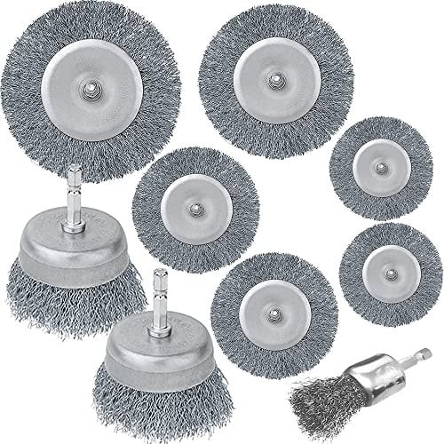 Doaizer Wire Brushes for Drills, 1/4-Inch Shank, Carbon Steel, Crimped Wire Bristles, 9-Piece Set for Rust, Paint, Wood, and Abrasive Removal