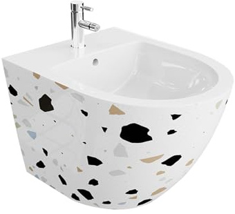 LAVITA Bidet universale da parete Sofi Stone con foro per rubinetto e protezione per troppopieno in ceramica, per il montaggio a parete, igienico e facile da pulire, 36,5 x 49 x 32,5 cm