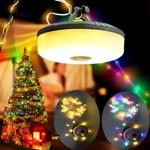 10M Camping Lichterkette Aufrollbar,RGB+Warmweiß Led lichterkette,8 Leuchtmodis Tragbare camping lichterkette,IP44 wasserdicht, USB-ladbar Campingleuchte Lichter