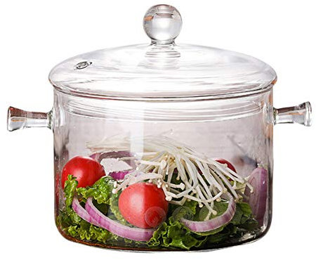 Marmite En Verre, Marmite En Verre De 1350 ml, Avec Couvercle et Poignée, Marmite à Soupe, Poêle En Verre Transparent Résistant Aux Hautes Températures Pour Pâtes, Nouilles, Soupe