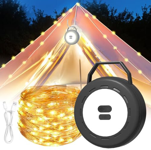 10M Camping Lichterkette Aufrollbar, 2-in-1 Tragbare Outdoor Lichterkette mit Langlebig und Wasserdicht Vielseitige LED Lichterkette für Gragbare Camping Lichter für Camping, Hof und Wandern
