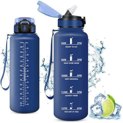 Vikaster Botella, Botellas Agua Niños sin BPA, 1500ml Botella con pajita, a Prueba de Fugas, Fácil de Abrir, Botella reutilizable, Gimnasio, Running