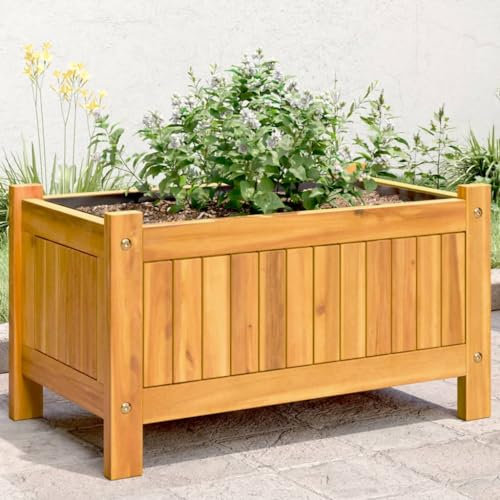 Sufrk Jardinière avec Doublure 54x31x30 cm Bois Massif d'acacia Jardiniere sur Pieds,Bac avec Treillis,Jardiniere Terrasse