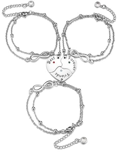 JSDDE BFF Bracelets d'amitié pour bracelets 3/4 de couple Best Friends Forever and ever avec pendentif puzzle en forme de cœur Infinity Bracelet cadeau pour sœur partenaire petite amie, 23 cm, Acier