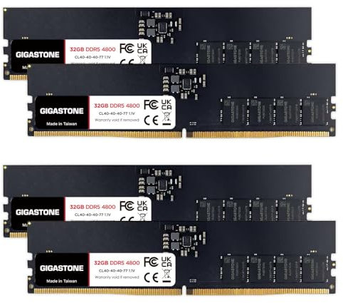 【DDR5 RAM】 GIGASTONE 128GB Kit (4x32GB) DDR5 4800MHz PC5-38400 CL 40-40-40-77 1.1V UDIMM 288pin sin búfer sin ECC PC Desktop Only de Memoria Alto Rendimiento Actualización