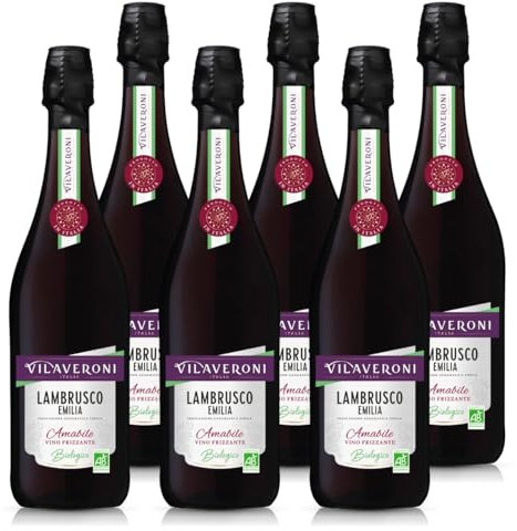 Vilaveroni - Lambrusco Emilia IGT Amabile Biologique - Vin Rouge Pétillant Italien Doux Bio - Lot de 6 bouteilles x 75cl