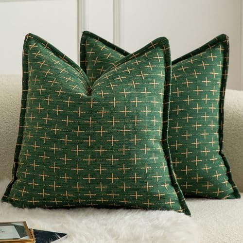 Mandioo 2er Set Kissenbezug Hanftuch Weben Textur Modern Bauernhaus Kissenbezüge Kissenhülle Dekorieren Zierkissenbezug Sie Wohnzimmer Sofa Schlafzimmer Bett 45x45cm Army Green