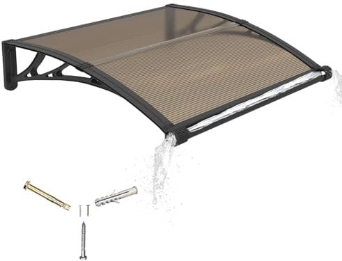 Marquesina para Puerta Exterior 100x80 CM,Tejadillo de Protección con Fregadero de Drenaje contra Lluvia y Rayos UV,Cubierta de Policarbonato para Puertas,Ventanas,Porches,Patios y Terrazas
