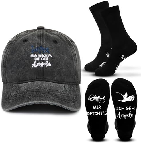 Jadive 2 Stück Lustiges Angelgeschenke für Männer Baseball Cap Socken Geschenk für Geburtstags Weihnachten Opa Papa Ehemann