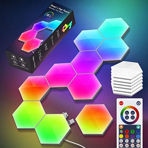 6pcs Panneau LED Hexagone Murale Lampe, Smart Music Sync Deco Modulaires RGB Lights App &Télécommande Contrôle, Gaming Setup Neon Deco Appliques pour Decor Accueil, Bar, Fête, Salles Gaming (6pcs (B))