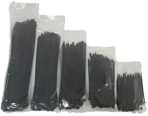 EzySup 500 bridas surtidas, 100/150/200/250/300 mm, resistencia a la tracción de 18 kg, color negro (100 piezas de cada tamaño)