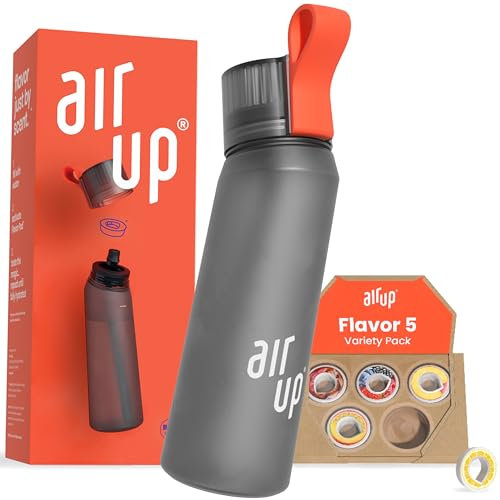 air up® water bottle (22oz) for school, sports, gym | includes 5 scent pods & straw | flavored bottle in grey – also for kids, boys, girls | no calories, sugar-free and suitable for carbonation