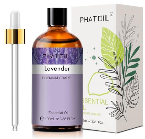 PHATOIL Lavender Essential Oil 100ml, 100% Natural & Pure Premium Graded Lavender Essential Oils for Diffusers, Humidifiers, Aromatherapy, Skin Hair Care and Candle Soap Making