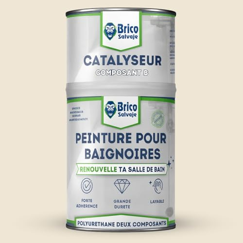 BRICOSALVAJE Peinture pour baignoires finition brillante deux composants 600 + 150 ml | Application facile | Finition céramique (Noir)