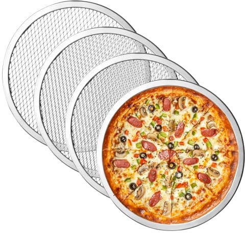 Vegena Lot de 4 plaques à pizza en maille de 30,5 cm - Antiadhésives - Plaque à pizza ronde en aluminium - Pour four, maison, restaurant