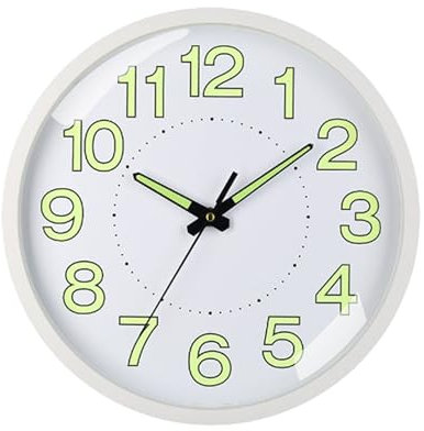 Gsycle Stille Quarzuhr, 12 -Zoll -Plastikleuchten in der dunklen Uhr beleuchtete Wanduhr Dekoration für Wohnzimmer Schlafzimmer (Weißer Rahmen)