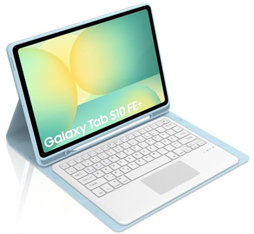 Occtingkind, Keyboard for Samsung Galaxy Tab S10 FE Plus 13.1 Inch 2025, Case with Keyboard for S10 FE+, Magnetic Removable Bluetooth Keyboard, QWERTZ Layout, USB C, Trackpad, Sky Blue