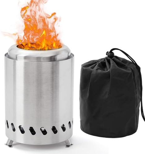 Feuerstelle, Feuerschale Outdoor,Raucharmer Mini Tischkamin, Tischfeuer,Edelstahl Feuertonne Feuerkorb Mini Tischkamin mit Aufbewahrungstasche für Pellets oder Holz,Balkon Terrasse und Garten Deko