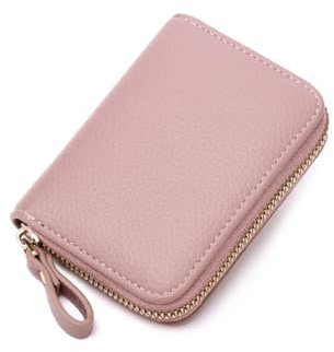 Porte Cartes de Crédit Fermeture Eclair, Étui pour Cartes de Crédit pour Femme avec Protection RFID, Étui pour Cartes en Cuir à Fermeture Éclair, Rose