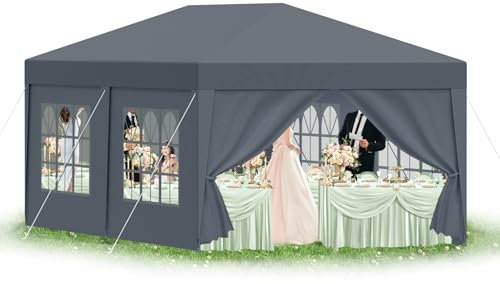 arvioo Pavillon 3x6 m mit 6 Seitenwände Partyzelt mit PE-Dach und Stahlrahmen Wasserdicht Stabil Winterfest UV-Schutz für Outdoor-Events (Grau)