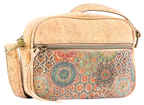 DeCarbonize Damen Crossbody Handtasche aus Kork Satteltasche Vegan Leder Nachhaltig