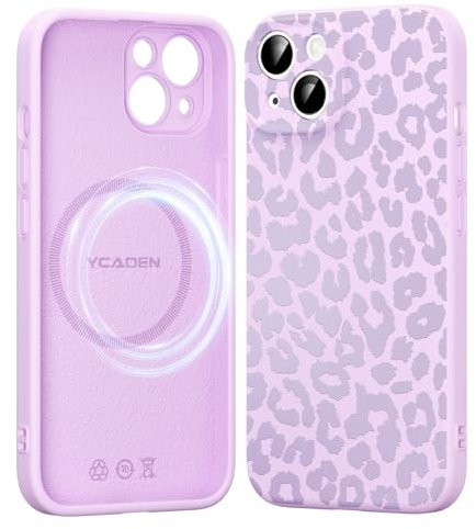 Saqmkil Handyhülle für iPhone 15 Hülle für Magsafe mit Leopard Muster | Aesthetic Lila Leo Motiv Mädchen Design Magnetische Case, Weich Flüssigem Silikon Stoßfeste Schutzhülle Cover 6,1