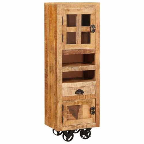 QZZCED Highboard mit Rollen, mobil, aus Massivholz, für Esszimmer und Küche, 40 x 30 x 120,5 cm, Massivholz, Griff
