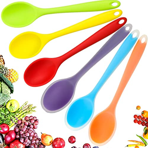 6 cucharas pequeñas de silicona antiadherentes para cocina, para cocinar, hornear, mezclar, accesorios