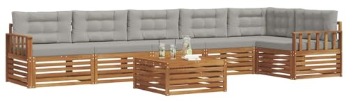vidaXL Outdoor-Sofagarnitur mit Kissen 7 pcs Natürlich und Hellgrau, Gartenbank, modernes Ecksofa, strapazierfähige Sitzmöbel, Lounge für Terrasse, stylischer Komfort