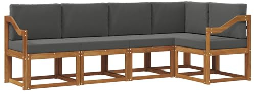 vidaXL Sofa Set mit Kissen 5 pcs Natur und Anthrazit, Gartenlounge, modernes Outdoor-Sofa, sectionale Möbel, langlebiges Patioset, Bequeme Terrassen-Sitzgelegenheit