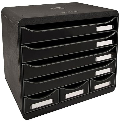 Exacompta 307714D Ablagebox Glossy Querformat mit 7 Schubladen für DIN A+ Dokumente. Belastbare Schubladenbox mit hoher Kapazität für mehr Platz auf dem Schreibtisch Store Box Blauer Engel Schwarz