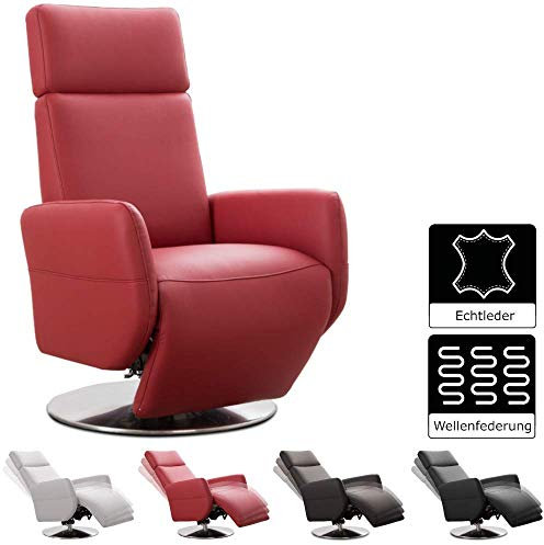 Cavadore TV-Sessel Cobra / Fernsehsessel mit Liegefunktion, Relaxfunktion / Stufenlos verstellbar / Ergonomie S / Belastbar bis 130 kg / 71 x 108 x 82 / Echtleder Rot