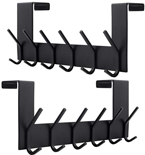 Dseap Over The Door Hook Hanger - 6 Hooks Over Door Coat Rack for Hanging Clothes Hat Towel, Black, 2 Packs