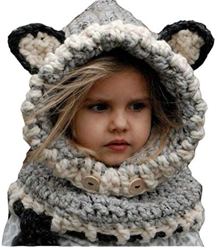 Winter Wolle Gestrickte Hüte Schals Kapuze Mönchskutte Beanie Mützen für Kinder Junge Baby Mädchen Schalmütze Mütze Wolleschal warme Earflap Fox Cap … (grau)
