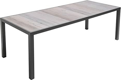 Oviala Tivoli – Gartentisch aus Aluminium und Keramik, 10 Sitzer, Holzoptik, Grau