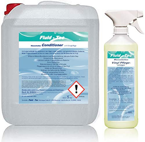 Fluid-Tec 1 x 5 Liter Kanister Wasserbett Konditionierer Conditioner Wasserbettpflege Wasserbett Zubehör für alle Wasserbetten + 1 x 500ml Vinylreiniger mit Sprühkopf