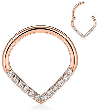 AROWRO Septum Schmuck 16G Septum Ringe Edelstahl Septum Clicker 8mm Nasenringe Roségold Daith Ohrringe Smiley Rook Helix Daith Lobe Knorpel Piercing Schmuck CZ Paved