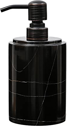 JIMEI Seifenspender aus schwarzem Marmor, Hand oder Schale für Bad & Küche, dekorativer natürlicher Marmorstein, Flüssigseifenspender aus Edelstahl, leicht gleitende Pumpe, nachfüllbar