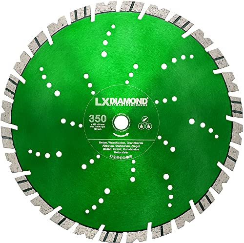 LXDIAMOND Diamant-Trennscheibe 350mm x 20,0mm - Segment 15mm - Diamantscheibe 350 mm - in Premium Qualität - für Hartgestein Kunststeine Stein Ziegel Granit Granitborde Stahlbeton Naturstein Beton