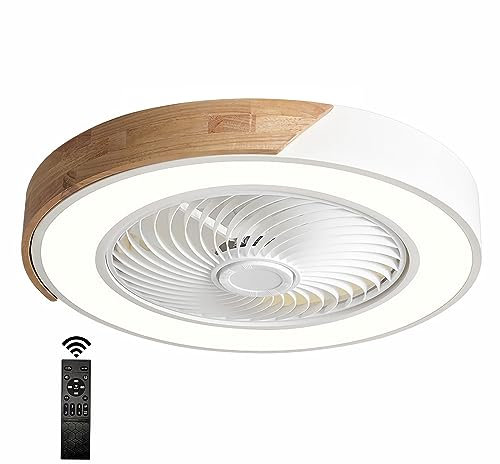 Moderner Deckenventilator mit Licht, Deckenventilator mit Beleuchtung und Fernbedienung, LED Dimmbar, 3-farbig, Rund Hölz Deckenleuchte mit Ventilator für Wohnzimmer Schlafzimmer Innendeckenventilator