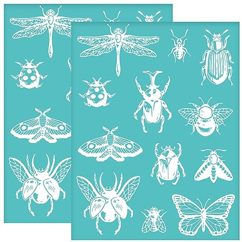 OLYCRAFT 2 stencil autoadesivi per serigrafia, 22 x 28 cm, motivo: libellula, farfalla, ape, falena, ape, stencil in rete riutilizzabili per fai da te, magliette, pittura su tessuto