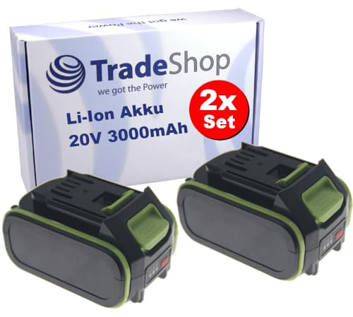 Trade-Shop Lot de 2 batteries Li-Ion 20 V / 3000 mAh compatibles avec Kress KU066, KU211, KU270S, KU390, KU520, KU800 Perceuse-visseuse à percussion remplace KAB04