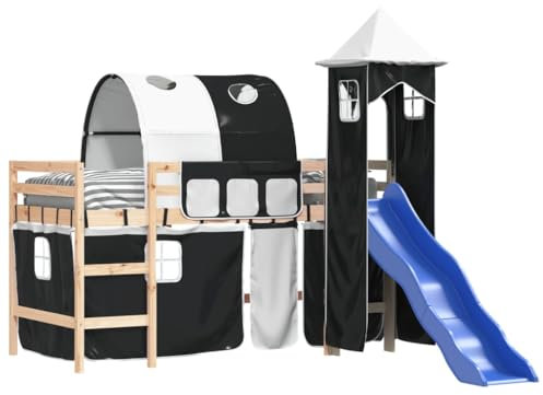 vidaXL Letto a Soppalco con Torre Bambini Bianco e Nero 80x200cm Pino