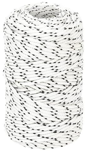 ZEYUAN Bootsseil, Seilzugsystem Sonnensegel, Wäscheleine, Tau Seil, Fahnenseil, Aufnahme Seil, Fahnenmast Seil, Geflochten Weiß 2 mmx500 m Polyester