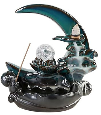 Rebellious Brûleur d'encens en forme de lune - Cascade - Porte-encens à reflux - Pour aromathérapie - Décoration de la maison - Joli brûleur d'encens cascade