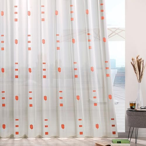 heimtexland ® Gardinen Store Web Scherli Smokband Vorhang halbtransparent Bleiband Webstore Fertiggardine Tulpe Natur Typ874 Rot HxB 175x250 cm