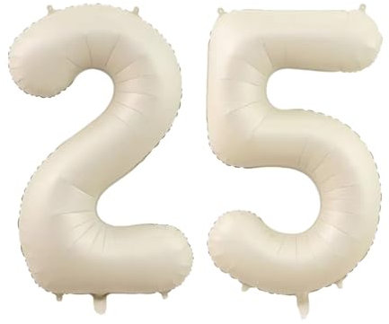 Geburtstag zahlen Luftballon 25 jahre-Cremeweiß XXL Jumbo Folienballon 40 Zoll – 101 cm Luftballons 25 Geburtstag Junge Mädchen Babyparty Geburtstagsdeko Jubiläumsparty Dekoration